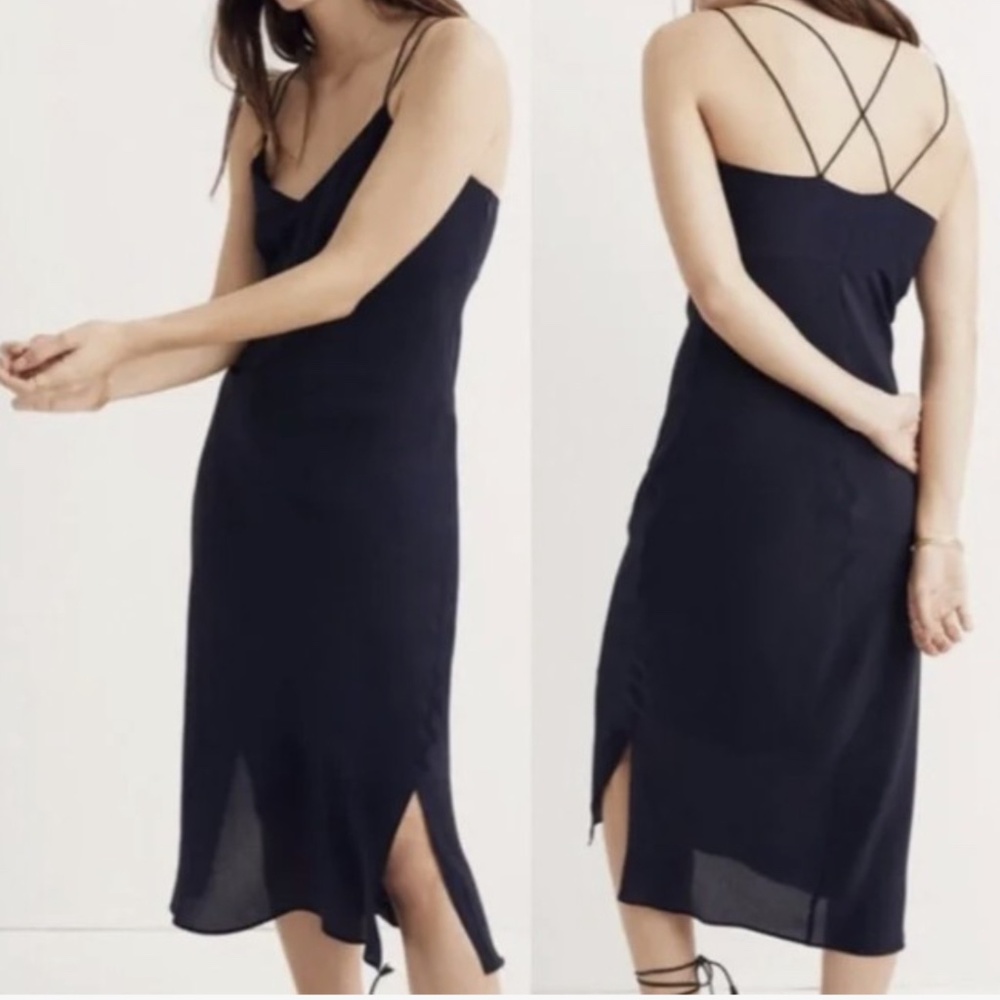 Madewell navy strappy silk slip dress 00